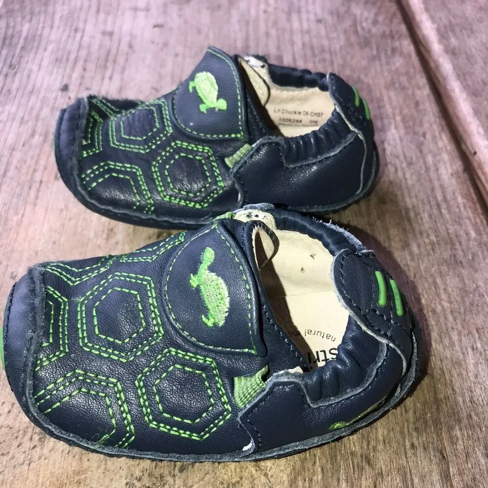Stride Rite Boys Girls Shoes‎ 2M 2 M Lil Chuckle Navy Blue Green Turtle LeatherD